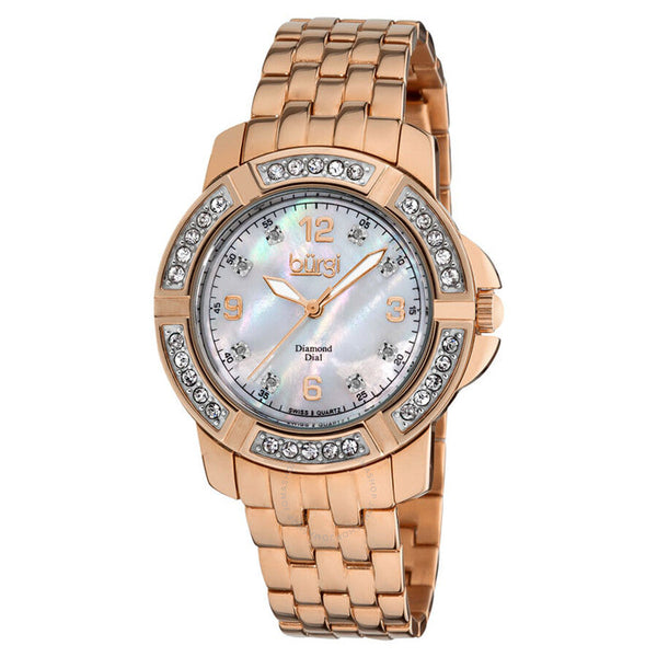 Burgi Mother of Pearl Dial Rose Rold-tone Ladies Watch BUR069RG - The Watches Men & Co