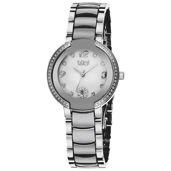 Burgi Mother of Pearl Dial Silver-tone Ceramic and Stainless Steel Ladies Watch BUR072SL - The Watches Men & Co