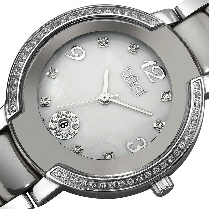 Burgi Mother of Pearl Dial Silver-tone Ceramic and Stainless Steel Ladies Watch BUR072SL - The Watches Men & Co #2