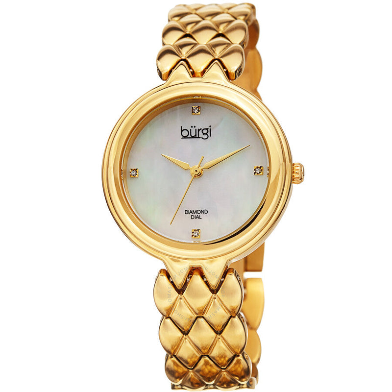 Burgi Mother of Pearl Dial Yellow Gold-tone Ladies Watch BUR193YG - The Watches Men & Co