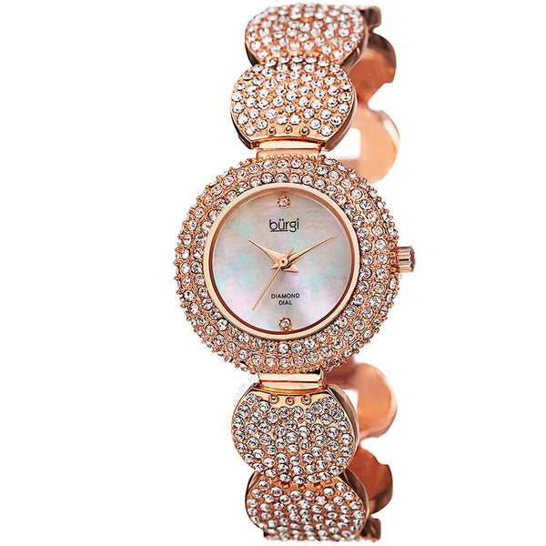 Burgi Mother of Pearl Diamond Dial Silver-tone Base Metal Ladies Watch BUR109RG - The Watches Men & Co