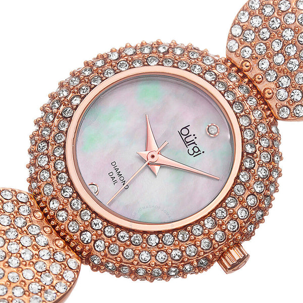 Burgi Mother of Pearl Diamond Dial Silver-tone Base Metal Ladies Watch BUR109RG - The Watches Men & Co #2