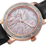 Burgi Mother of Pearl Pattern Dial Black Leather Ladies Watch BUR096RG - The Watches Men & Co #2