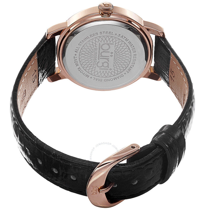 Burgi Mother of Pearl Pattern Dial Black Leather Ladies Watch BUR096RG - The Watches Men & Co #3