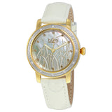 Burgi Mother of Pearl Pattern Dial White Leather Ladies Watch BUR096YGW - The Watches Men & Co