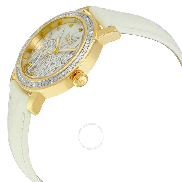 Burgi Mother of Pearl Pattern Dial White Leather Ladies Watch BUR096YGW - The Watches Men & Co #2