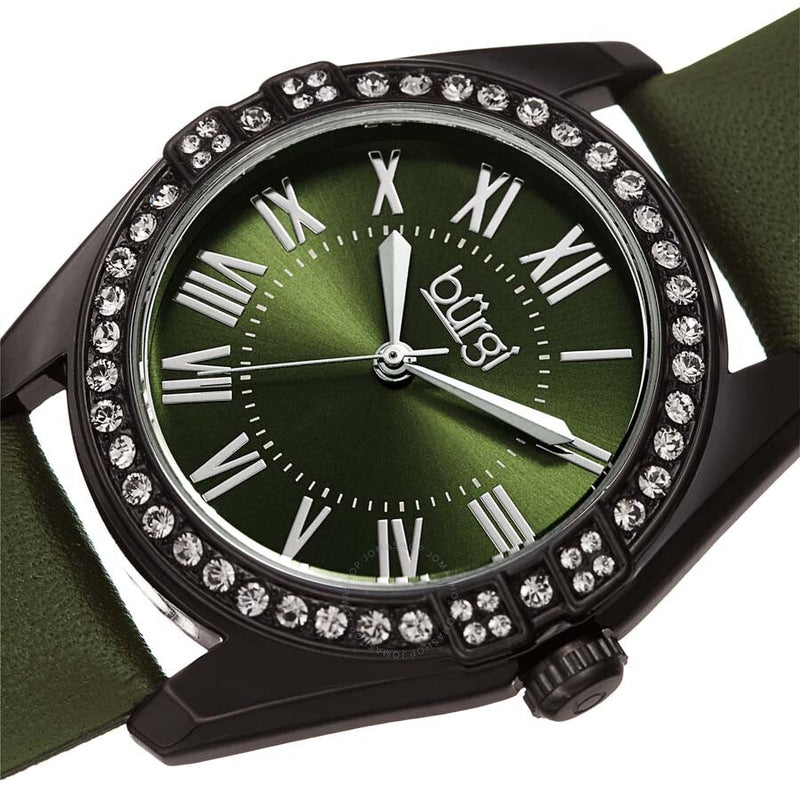 Burgi Olive Green Dial Black Leather Ladies Watch BUR206GN - The Watches Men & Co #2