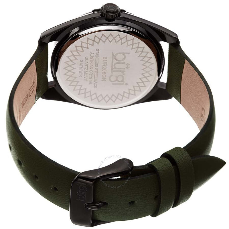 Burgi Olive Green Dial Black Leather Ladies Watch BUR206GN - The Watches Men & Co #4