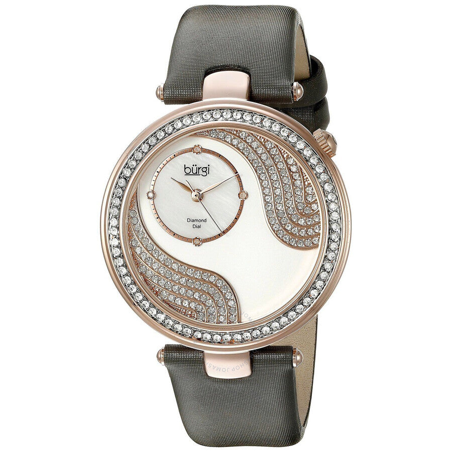 Burgi Pave Design Crystal Mother of Pearl Dial Ladies Watch BUR155GY - The Watches Men & Co