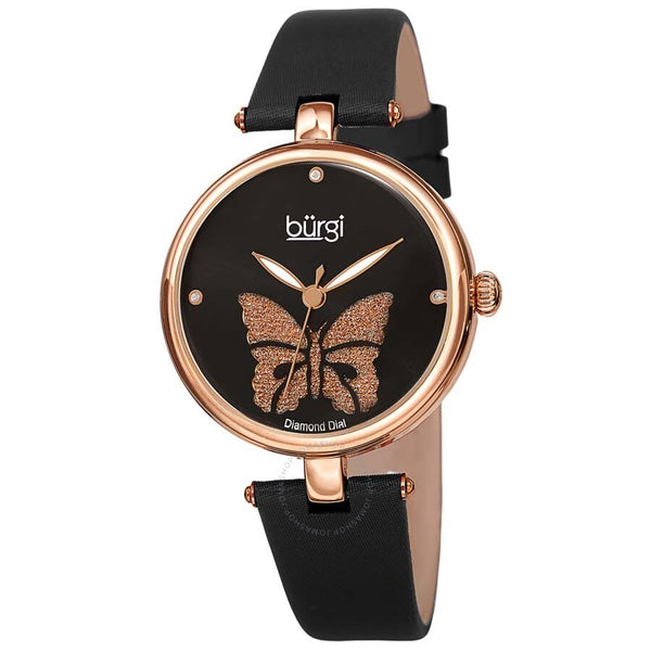 Burgi Pretty Butterfly Diamond Black Dial Ladies Watch BUR233RGBK - The Watches Men & Co