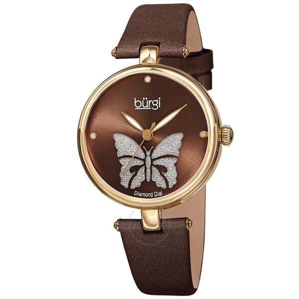 Burgi Pretty Butterfly Quartz Crystal Brown Dial Ladies Watch BUR233BR - The Watches Men & Co