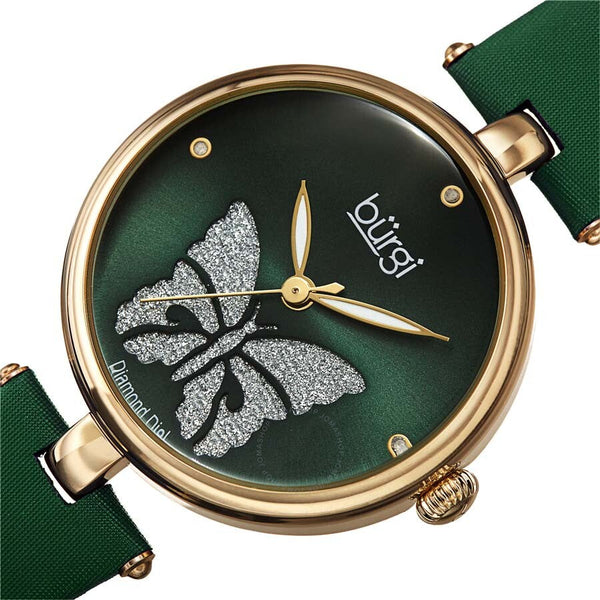Burgi Pretty Butterfly Quartz Crystal Green Dial Ladies Watch BUR233GN - The Watches Men & Co #2