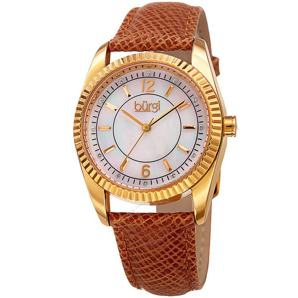 Burgi Quartz Crystal Mother of Pearl Dial Ladies Watch BUR167TN - The Watches Men & Co