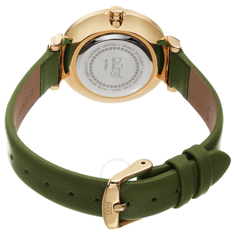 Burgi Quartz Crystal Silver Dial Green Leather Ladies Watch BUR254GN - The Watches Men & Co #4