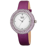 Burgi Quartz Crystal Silver Dial Purple Satin Ladies Watch BUR227PU - The Watches Men & Co