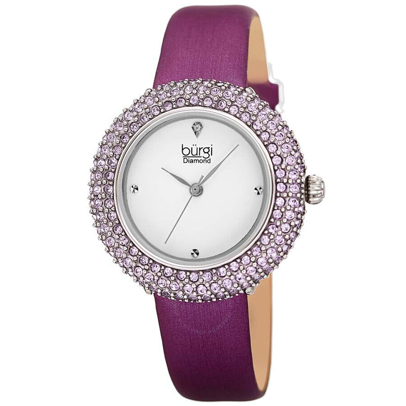 Burgi Quartz Crystal Silver Dial Purple Satin Ladies Watch BUR227PU - The Watches Men & Co