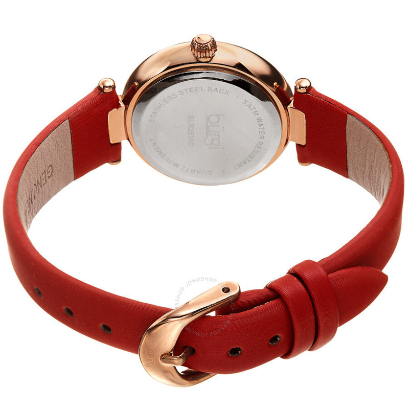 Burgi Quartz Crystal White Dial Red Satin Ladies Watch BUR251RD - The Watches Men & Co #4
