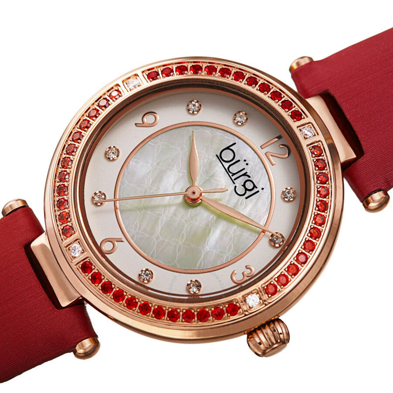Burgi Quartz Crystal White Dial Red Satin Ladies Watch BUR251RD - The Watches Men & Co #2