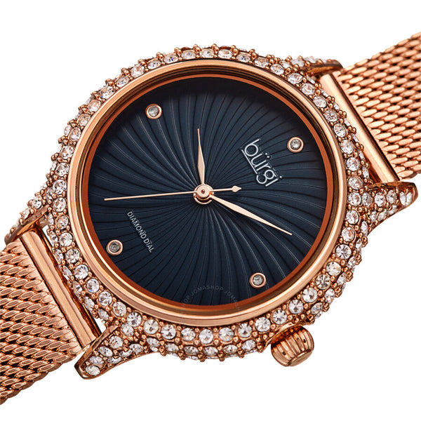 Burgi Quartz Diamond Blue Dial Ladies Watch BUR250RGBU - The Watches Men & Co #2