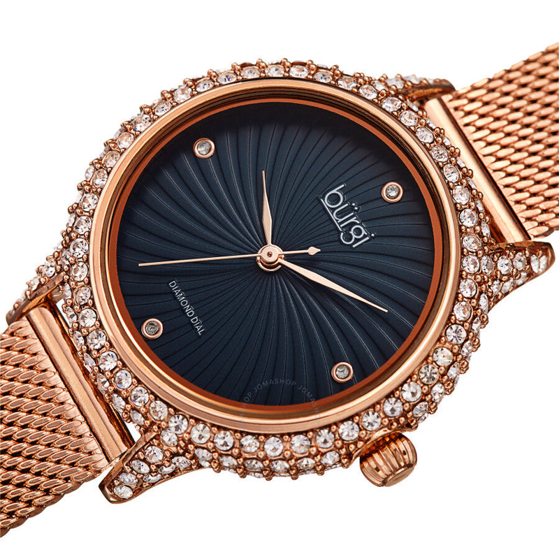 Burgi Quartz Diamond Blue Dial Ladies Watch BUR250RGBU - The Watches Men & Co #2