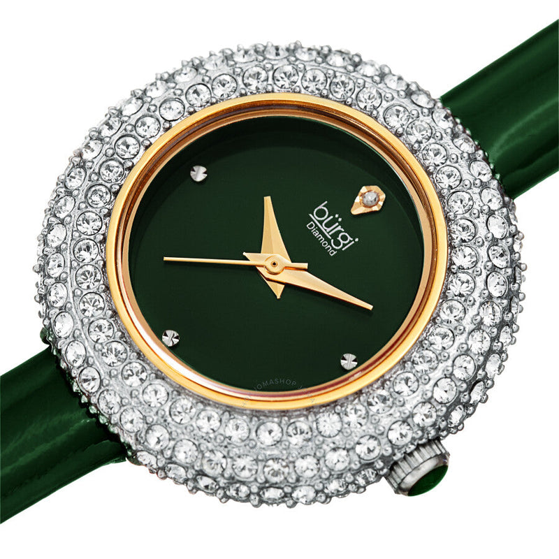 Burgi Quartz Diamond Green Dial Ladies Watch BUR195GN - The Watches Men & Co #2
