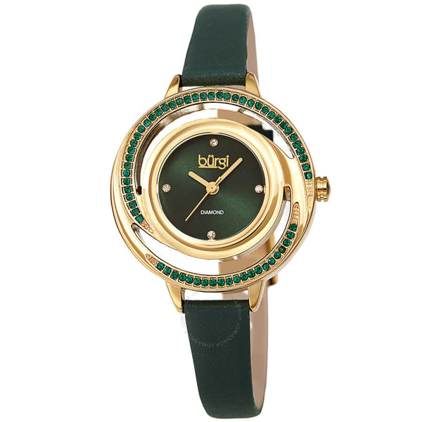 Burgi Quartz Diamond Green Dial Ladies Watch BUR261GN - The Watches Men & Co