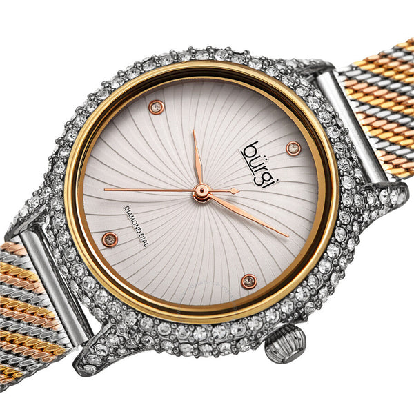 Burgi Quartz Diamond Silver Dial Ladies Watch BUR250TRI - The Watches Men & Co #2