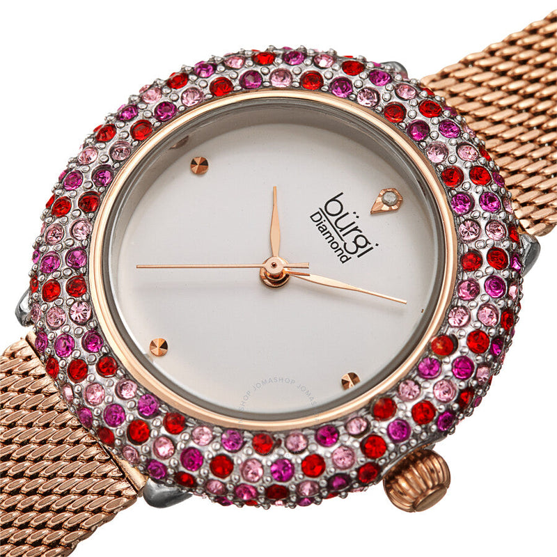 Burgi Quartz Diamond Silver Dial Ladies Watch BUR258RG - The Watches Men & Co #2