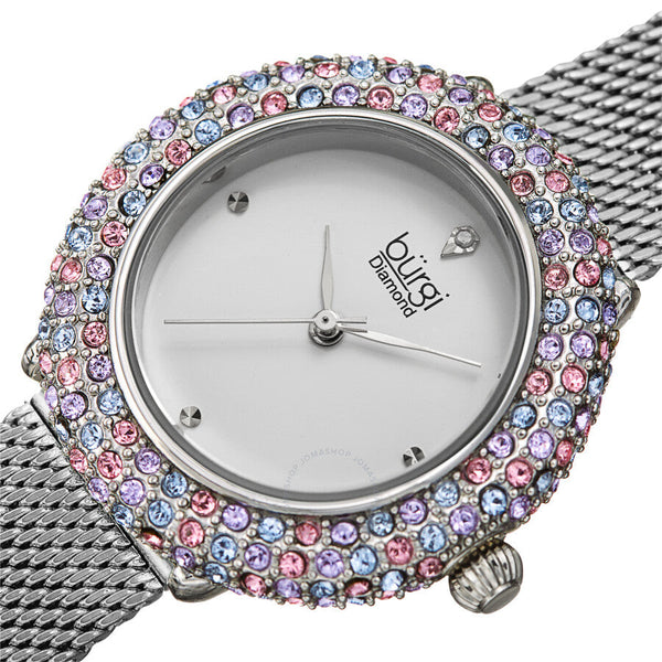 Burgi Quartz Diamond Silver Dial Ladies Watch BUR258SSPK - The Watches Men & Co #2