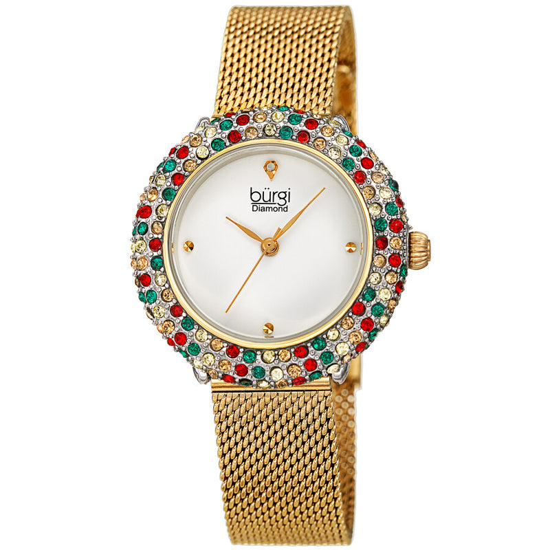Burgi Quartz Diamond Silver Dial Ladies Watch BUR258YG - The Watches Men & Co