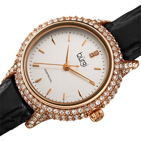 Burgi Quartz Diamond White Dial Ladies Watch BUR249BK - The Watches Men & Co #2