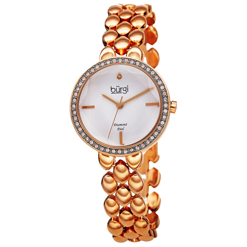 Burgi Quartz Diamond White Dial Rose Gold-tone Ladies Watch BUR242RG - The Watches Men & Co
