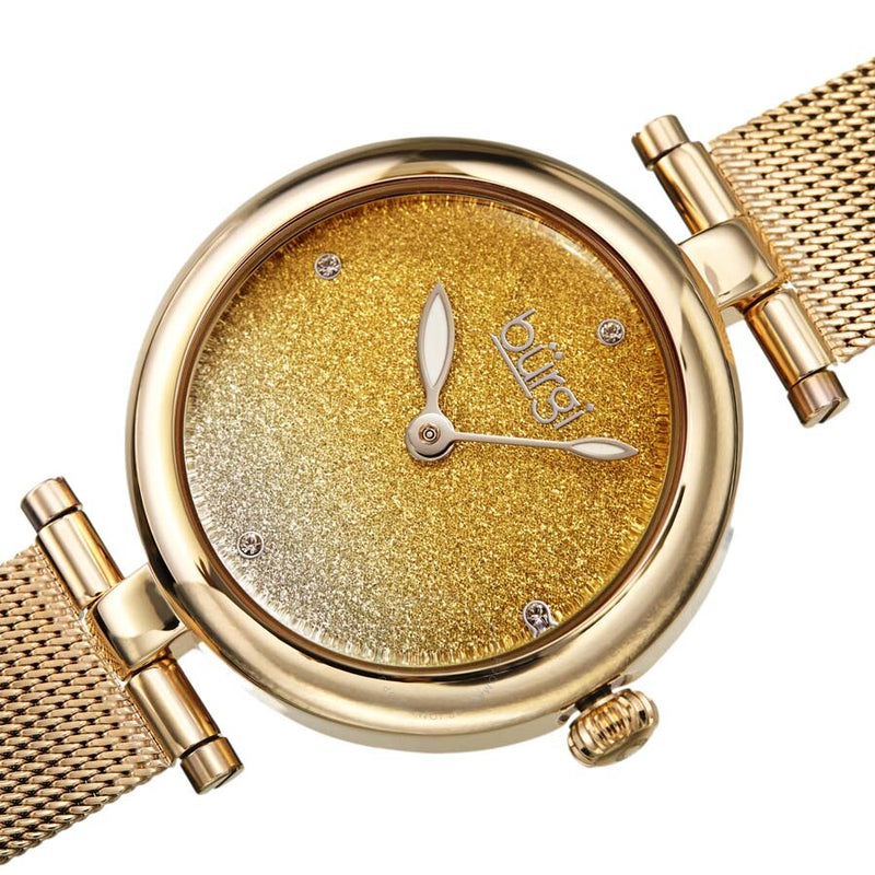 Burgi Quartz Gold Dial Gold-tone Mesh Ladies Watch BUR231YG - The Watches Men & Co #2