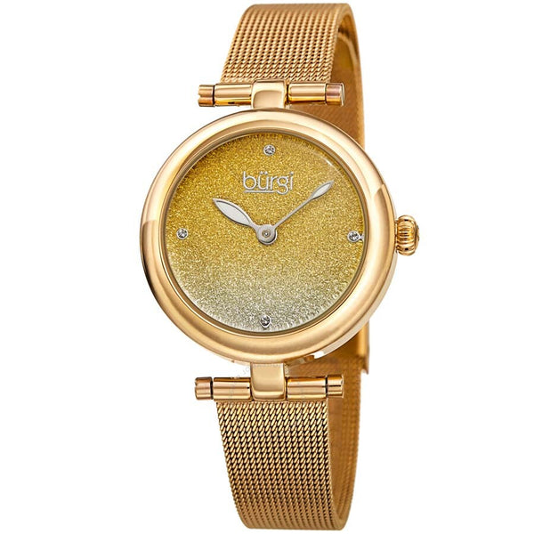 Burgi Quartz Gold Dial Gold-tone Mesh Ladies Watch BUR231YG - The Watches Men & Co