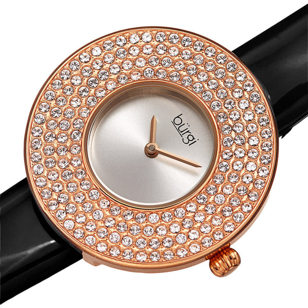 Burgi Quartz Silver Dial Black Leather Ladies Watch BUR272RGB - The Watches Men & Co #2