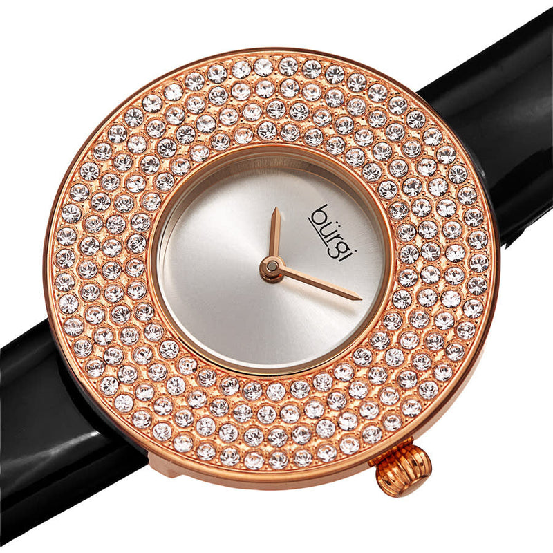 Burgi Quartz Silver Dial Black Leather Ladies Watch BUR272RGB - The Watches Men & Co #2