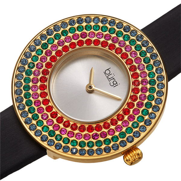 Burgi Quartz Silver Dial Black Satin Ladies Watch BUR270YG - The Watches Men & Co #2