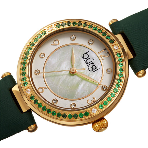 Burgi Quartz White Dial Green Leather Ladies Watch BUR251GN - The Watches Men & Co #2