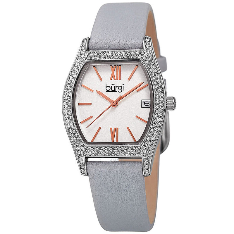Burgi Quartz White Dial Grey Leather Ladies Watch BUR166GY - The Watches Men & Co