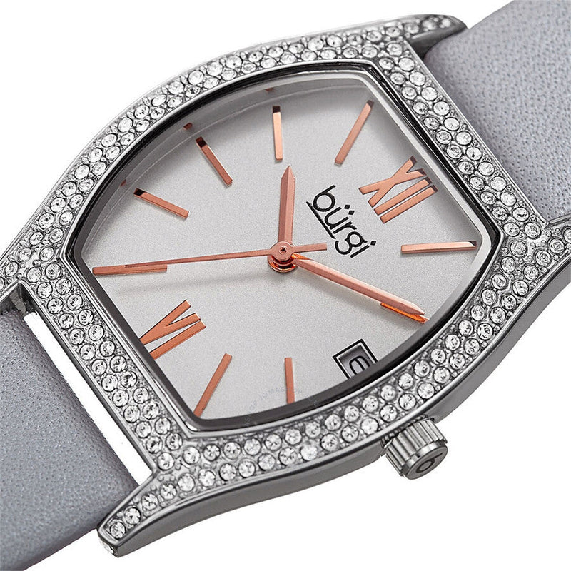 Burgi Quartz White Dial Grey Leather Ladies Watch BUR166GY - The Watches Men & Co #2