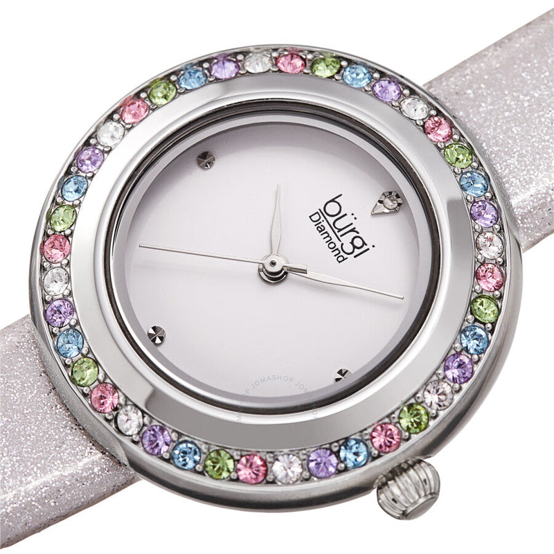 Burgi Quartz White Dial Silver Polyurethane Ladies Watch BUR265SS - The Watches Men & Co #2