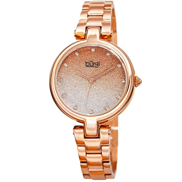 Burgi Rose Glitter Ombre Swarovski Crystal Dial Ladies Watch BUR226RG - The Watches Men & Co