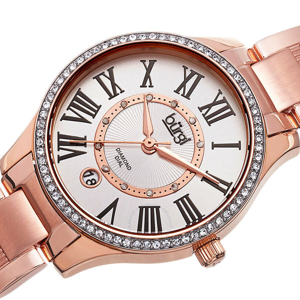 Burgi Rose Gold-Tone Stainless Steel Silver-Tone Diamond Dial Ladies Watch BUR090RG - The Watches Men & Co #2
