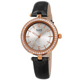 Burgi Crystal Silver Dial Black Leather Ladies Watch BUR235BKR - The Watches Men & Co