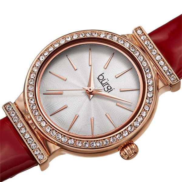 Burgi Silver Dial Red Leather Ladies Watch BUR230RD - The Watches Men & Co #2