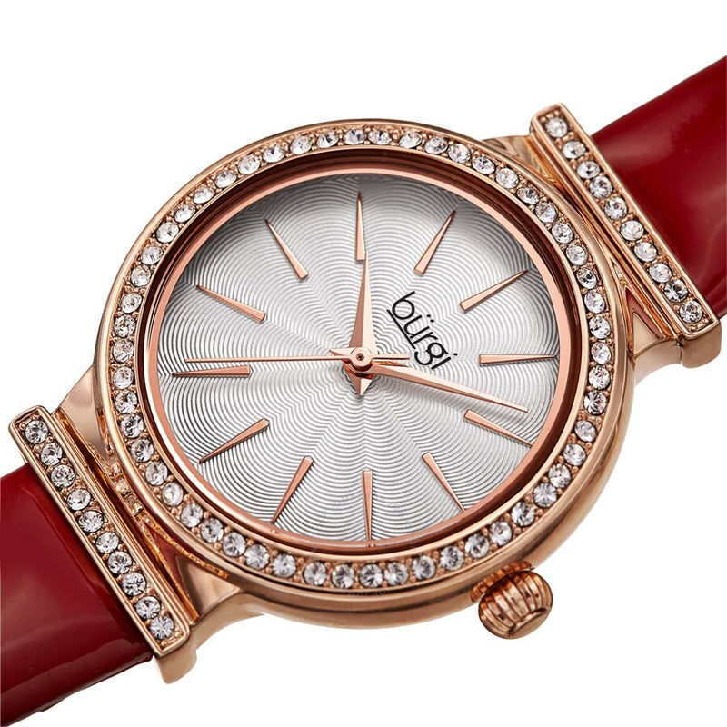 Burgi Silver Dial Red Leather Ladies Watch BUR230RD - The Watches Men & Co #2