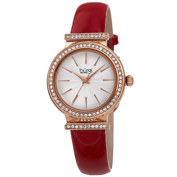 Burgi Silver Dial Red Leather Ladies Watch BUR230RD - The Watches Men & Co
