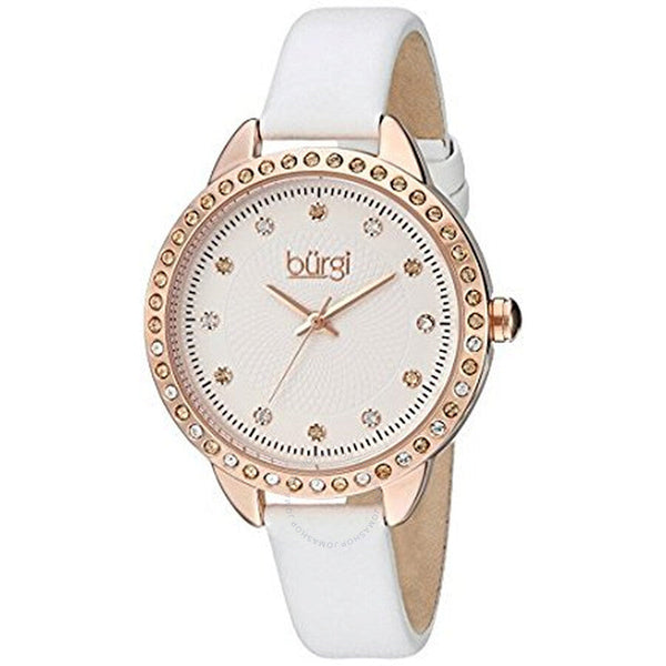 Burgi Silver Dial White Leather Ladies Leather Watch BUR161WT - The Watches Men & Co