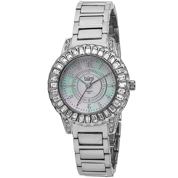 Burgi Silver-Tone Brass Mother of Pearl Dial Diamond Ladies Watch BUR095SS - The Watches Men & Co