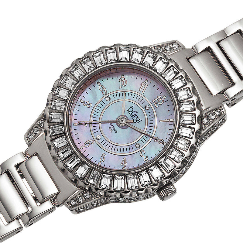 Burgi Silver-Tone Brass Mother of Pearl Dial Diamond Ladies Watch BUR095SS - The Watches Men & Co #3